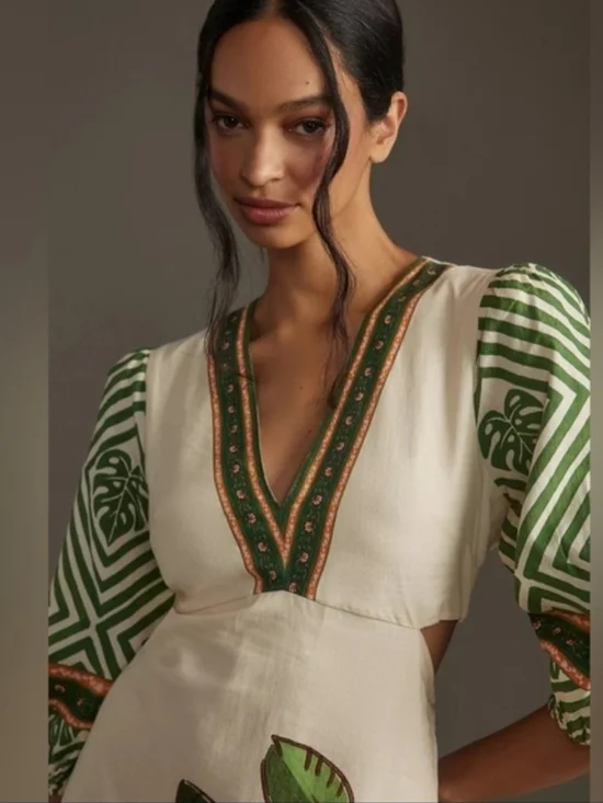 Farm Rio/ Anthropologie Palm V- Neck Midi Dress - Picture 3 of 9